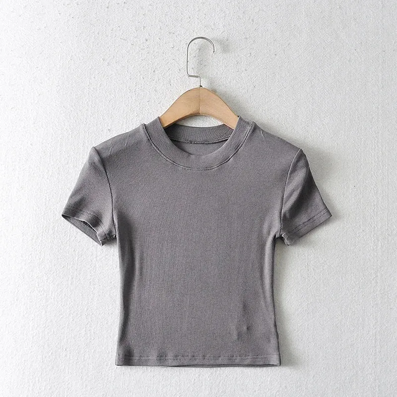 Crew Neck Ribbed Fitted Short Sleeve Tee