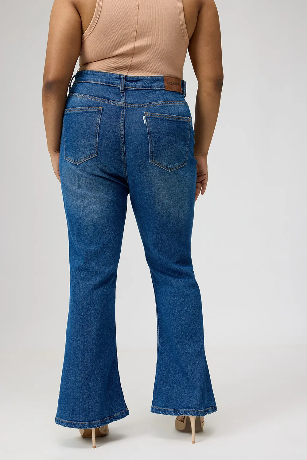 Curve Blue Distress Bootcut Denim Jeans