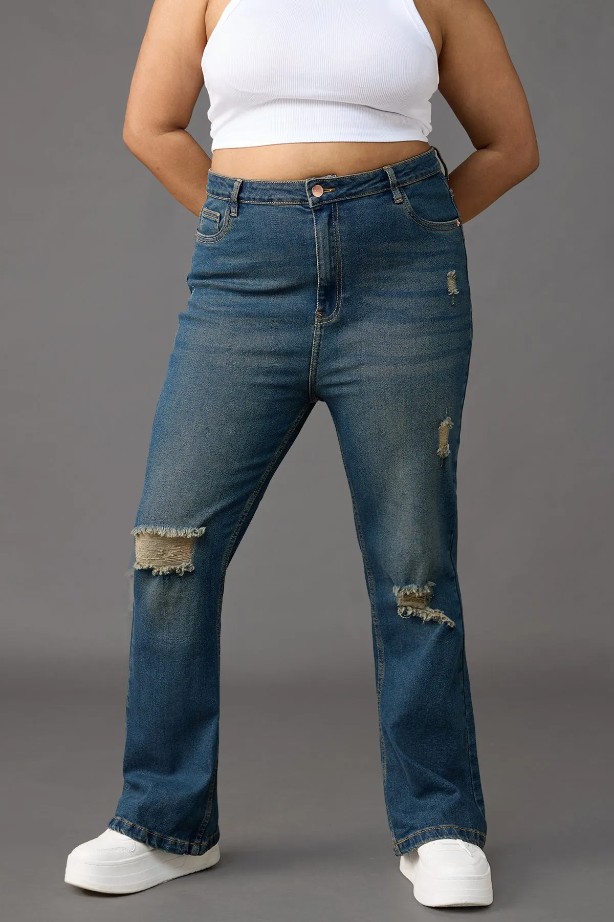 Curve Vintage Blue Stretch Bootcut Jeans