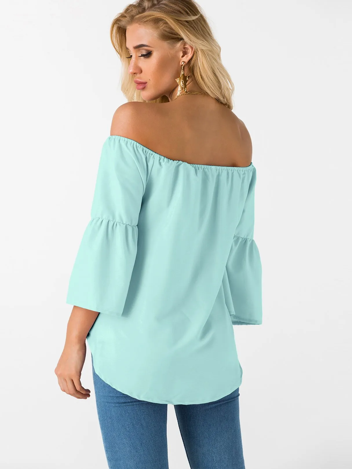 Custom Off The Shoulder Plain 3/4 Sleeve T-Shirts