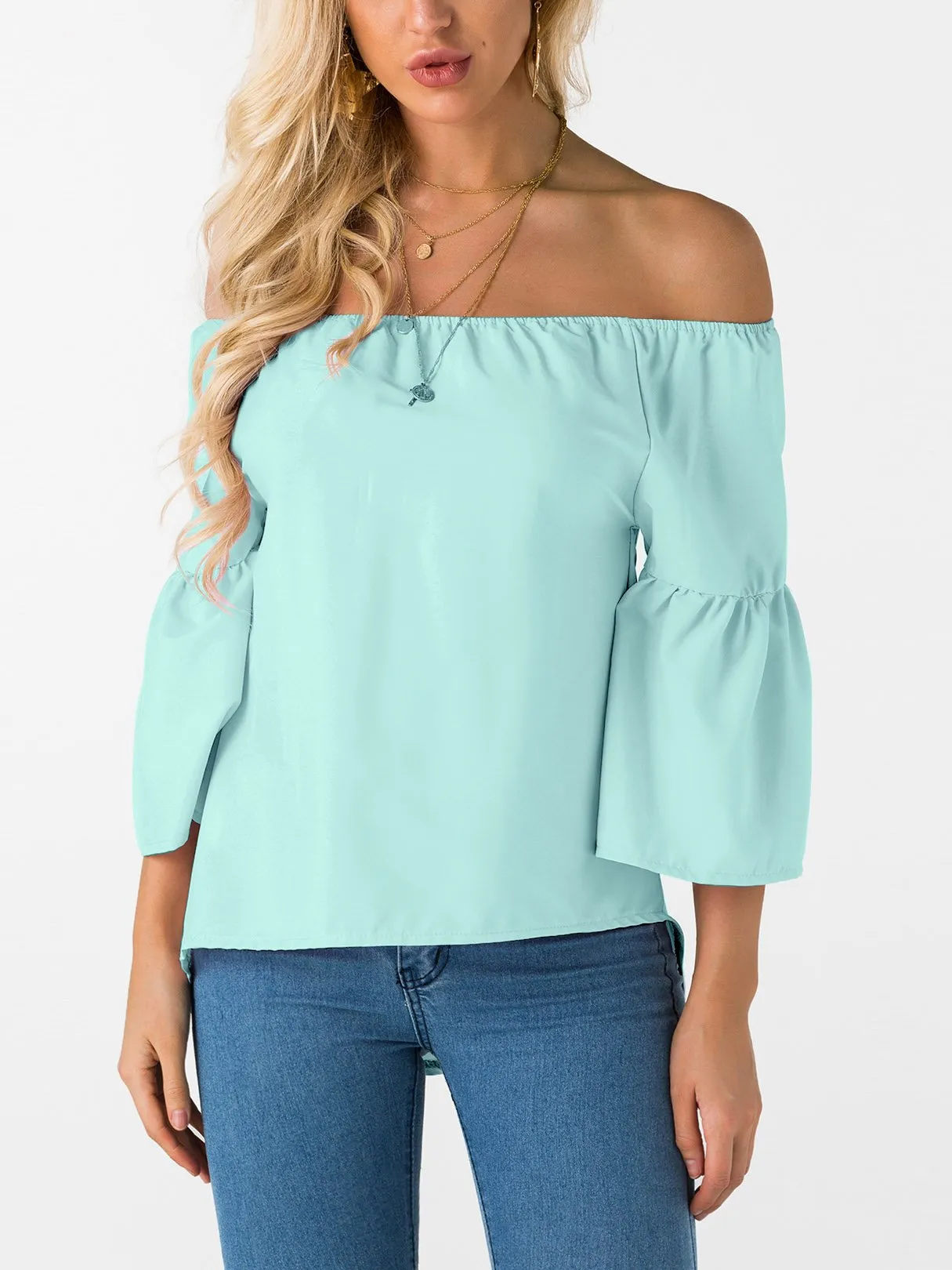 Custom Off The Shoulder Plain 3/4 Sleeve T-Shirts