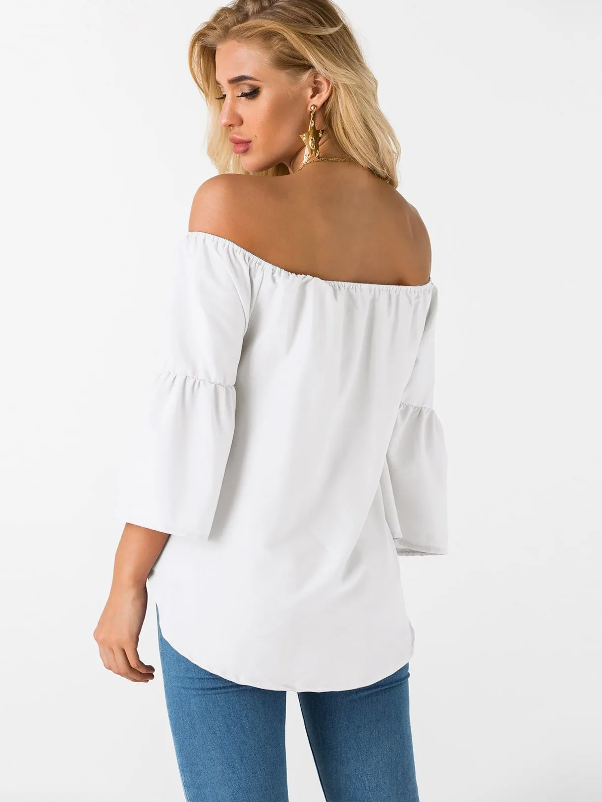 Custom Off The Shoulder Plain 3/4 Sleeve T-Shirts