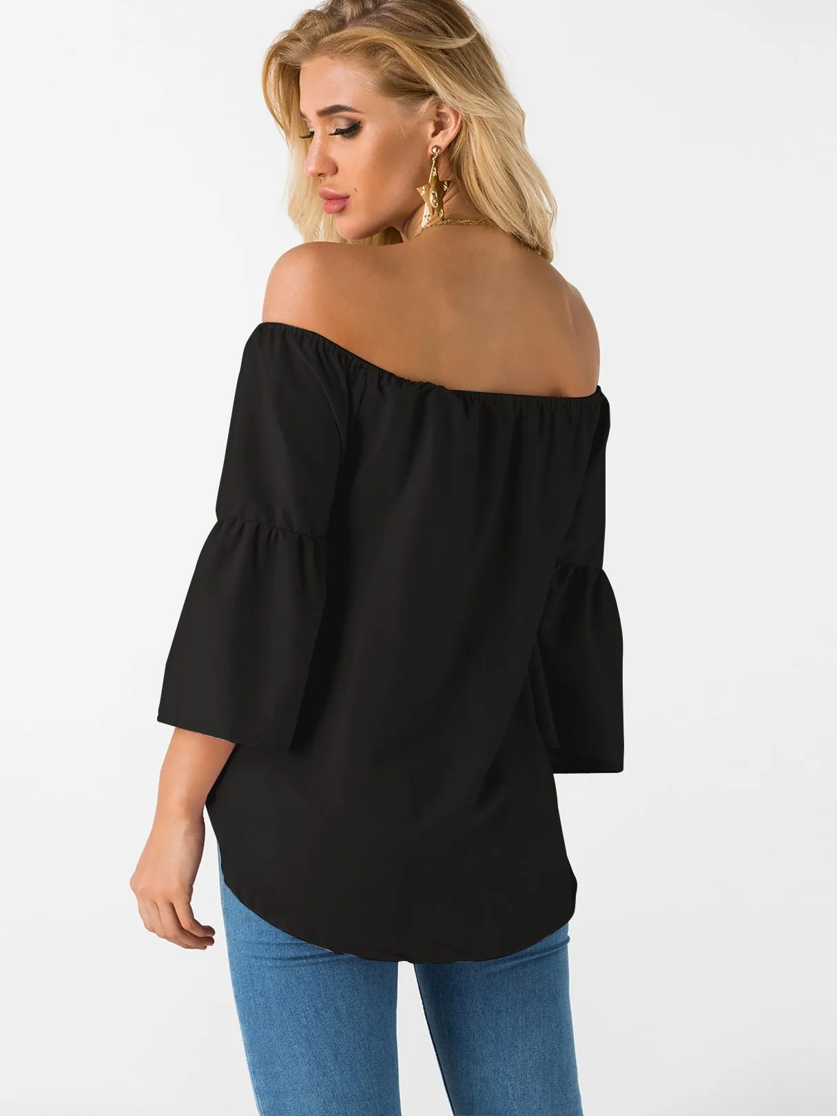 Custom Off The Shoulder Plain 3/4 Sleeve T-Shirts