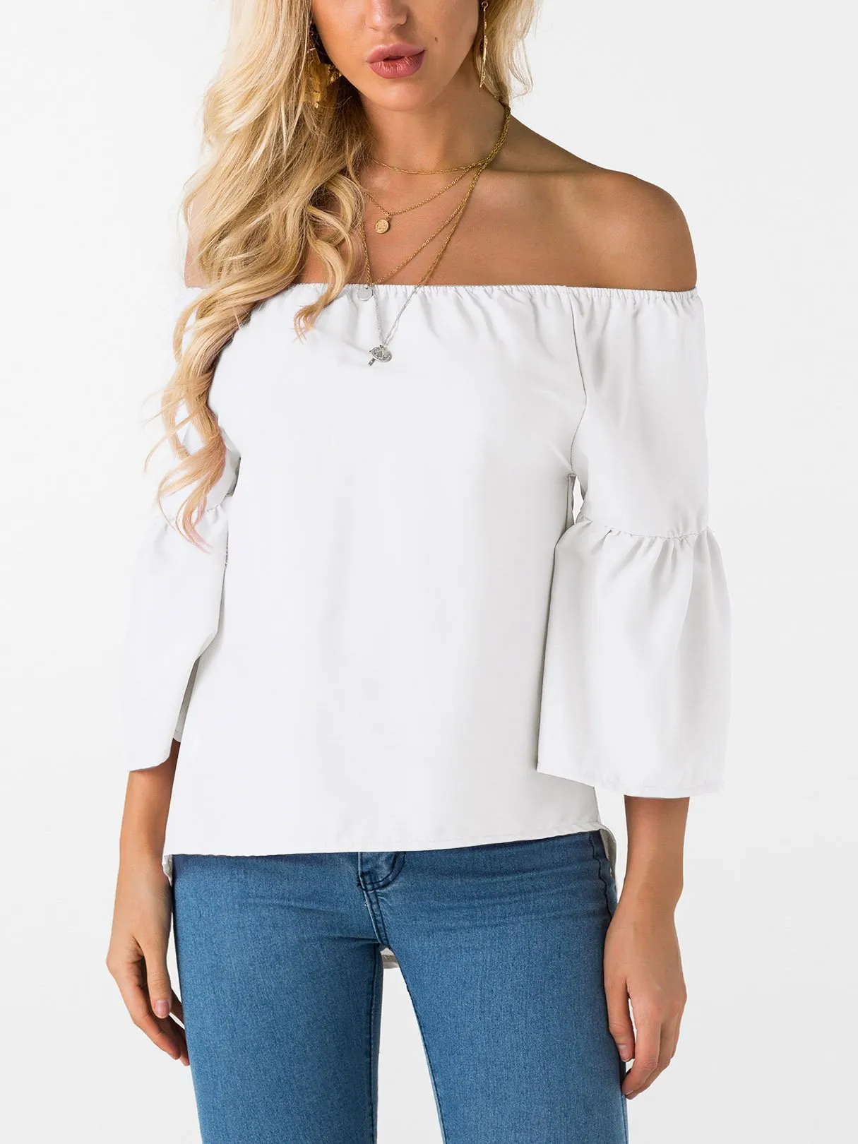 Custom Off The Shoulder Plain 3/4 Sleeve T-Shirts