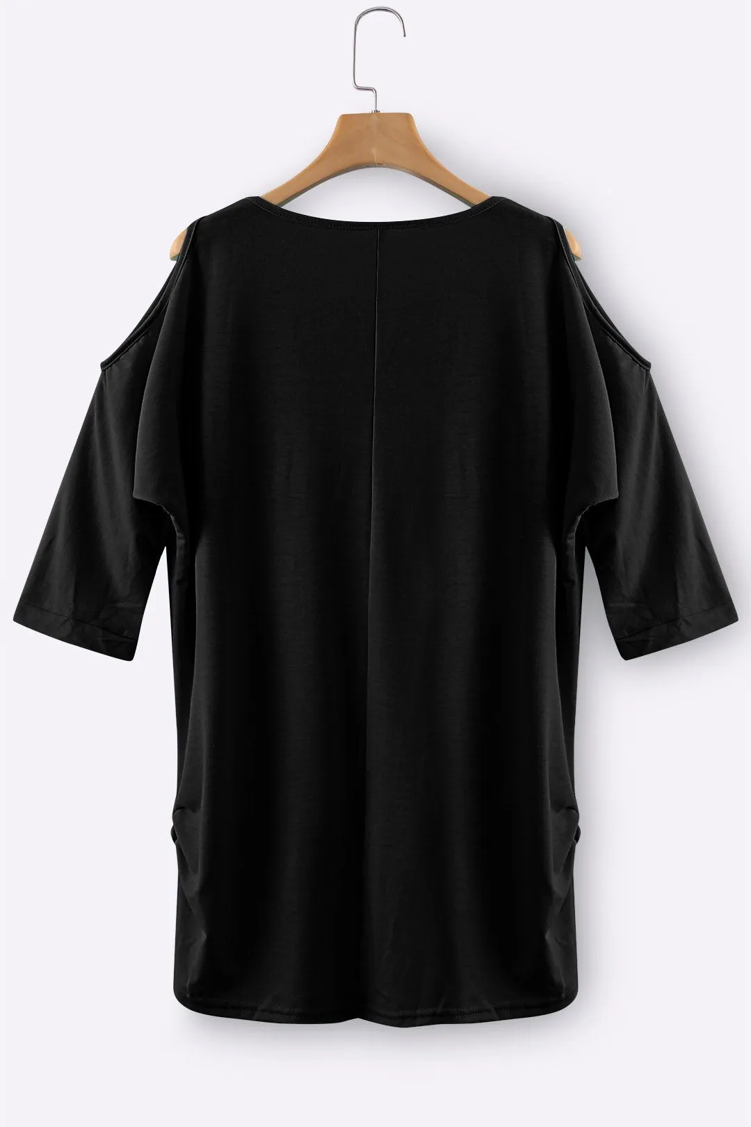 Custom Round Neck Cold Shoulder Plain Cut Out Half Sleeve Curved Hem T-Shirts