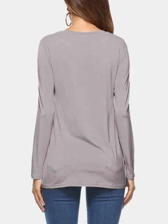 Custom Round Neck Plain Crossed Front Long Sleeve Irregular Hem T-Shirts