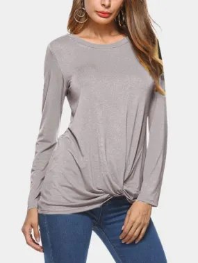 Custom Round Neck Plain Crossed Front Long Sleeve Irregular Hem T-Shirts