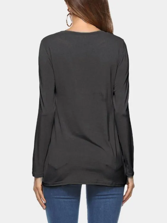 Custom Round Neck Plain Crossed Front Long Sleeve Irregular Hem T-Shirts