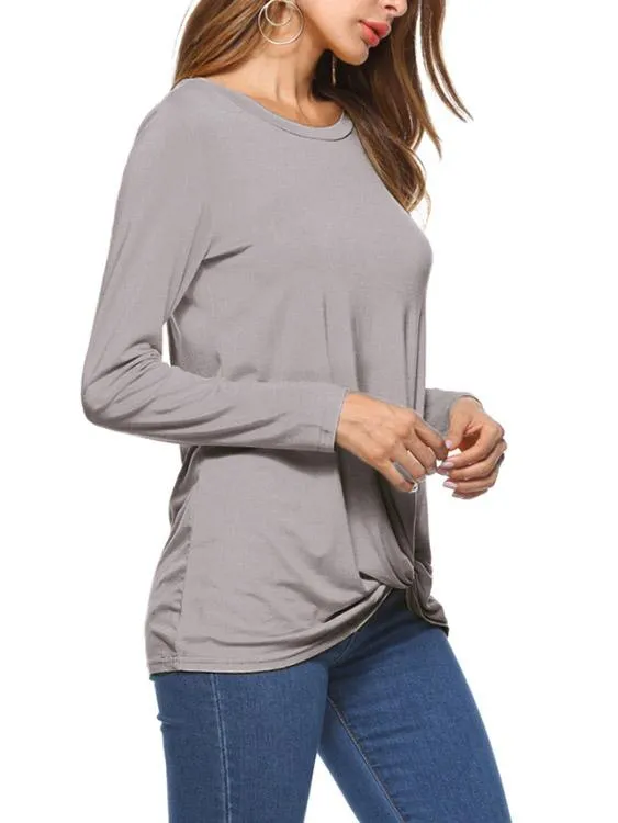 Custom Round Neck Plain Crossed Front Long Sleeve Irregular Hem T-Shirts