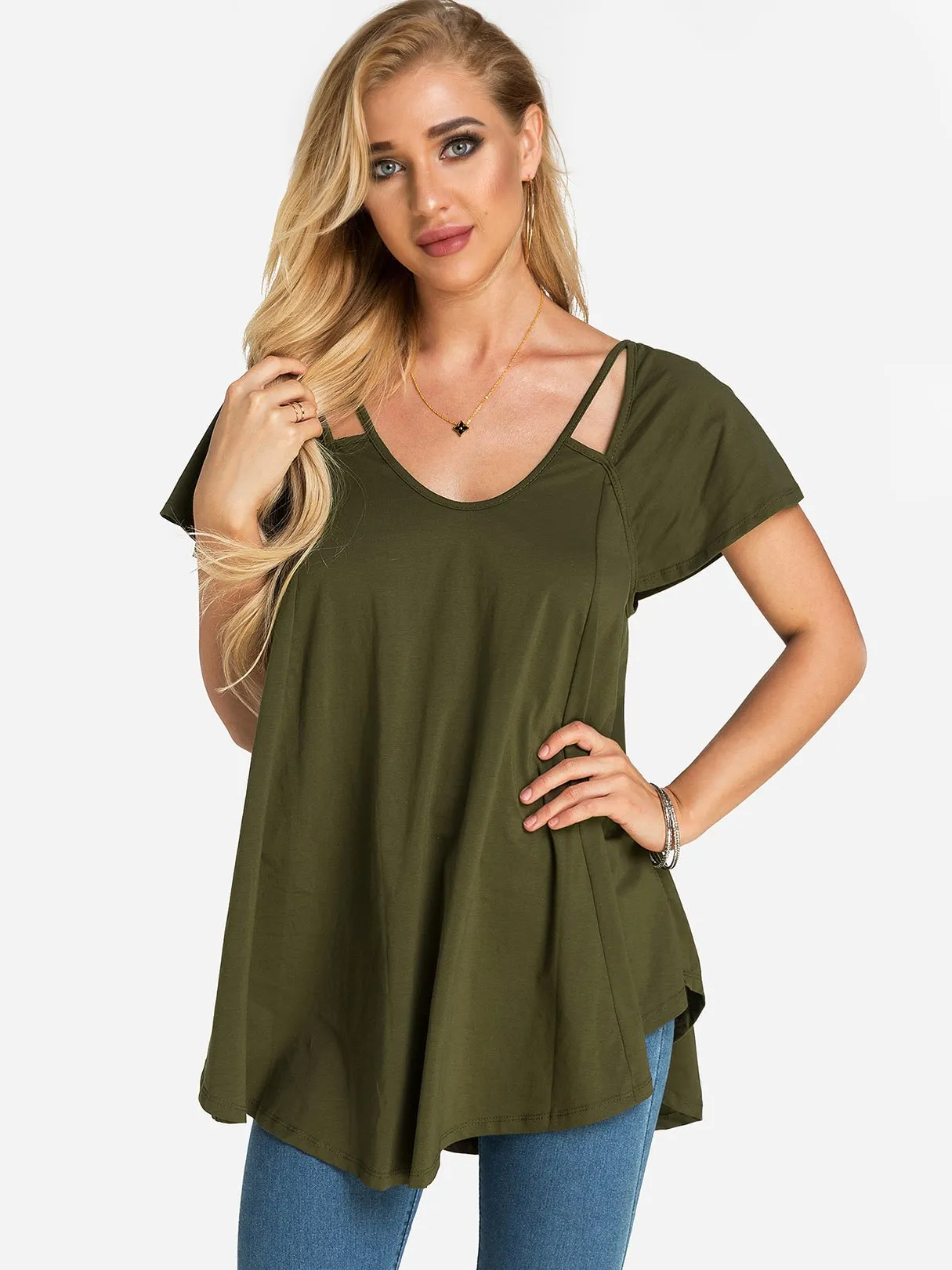 Custom Round Neck Plain Cut Out Short Sleeve Top