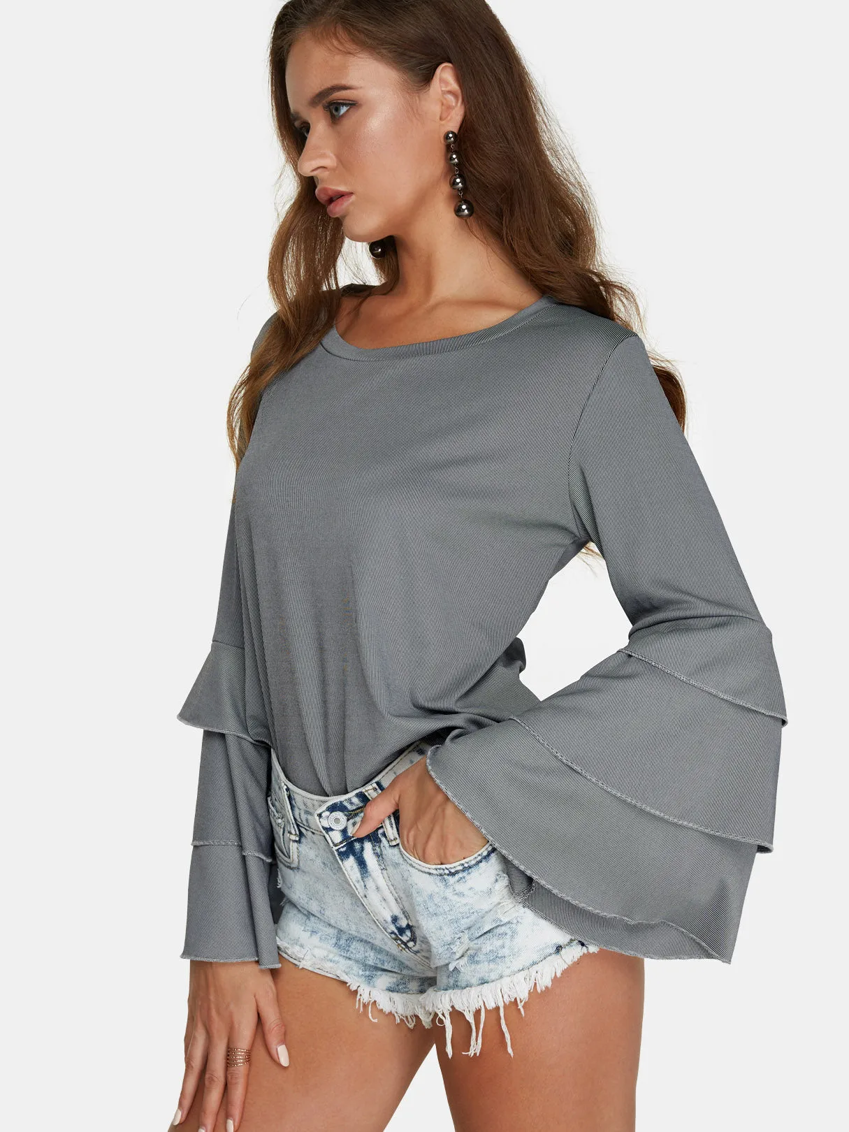 Custom Round Neck Plain Long Sleeve Fashion Tee