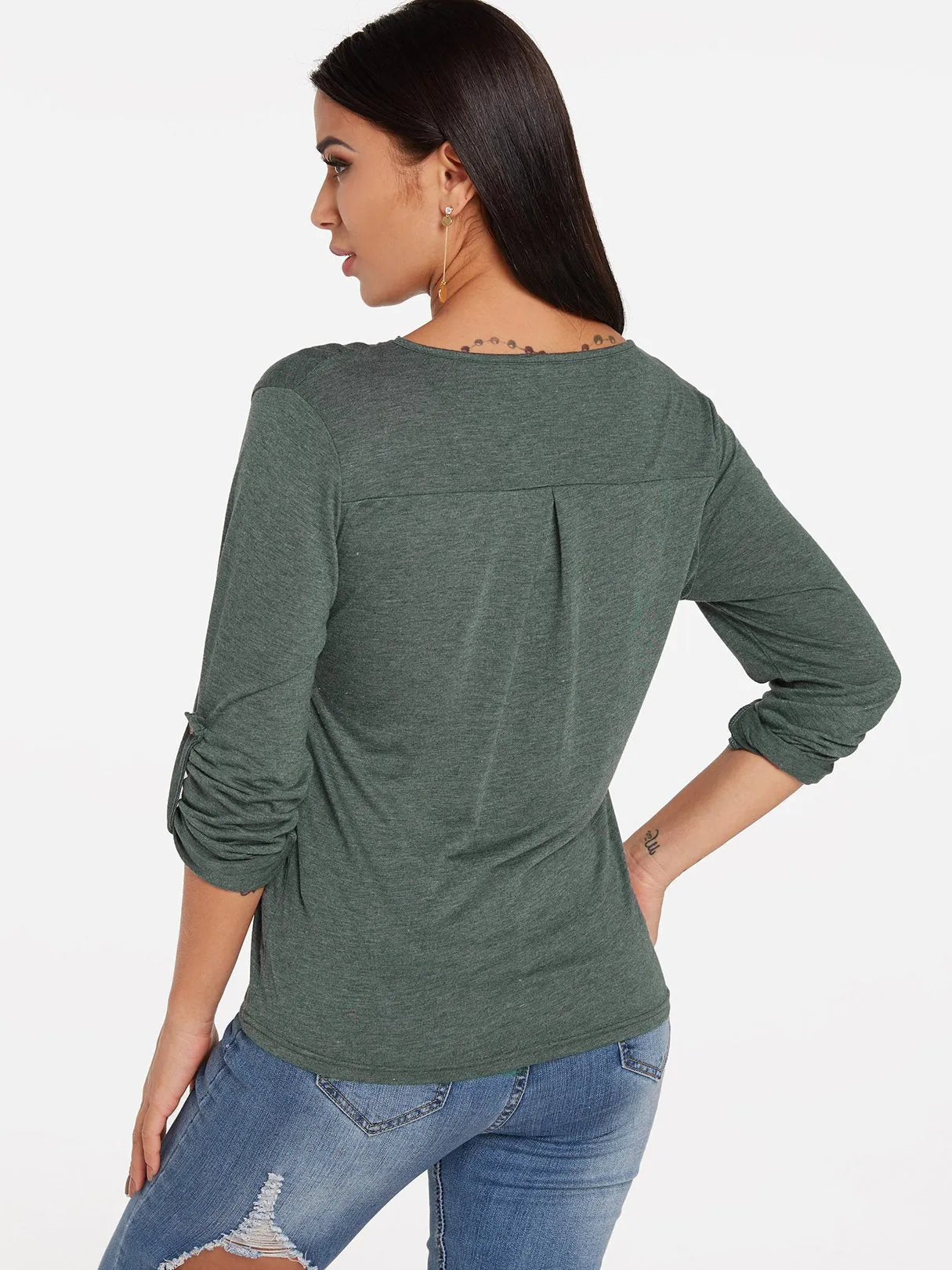 Custom V-Neck Plain Zip Back Long Sleeve T-Shirts