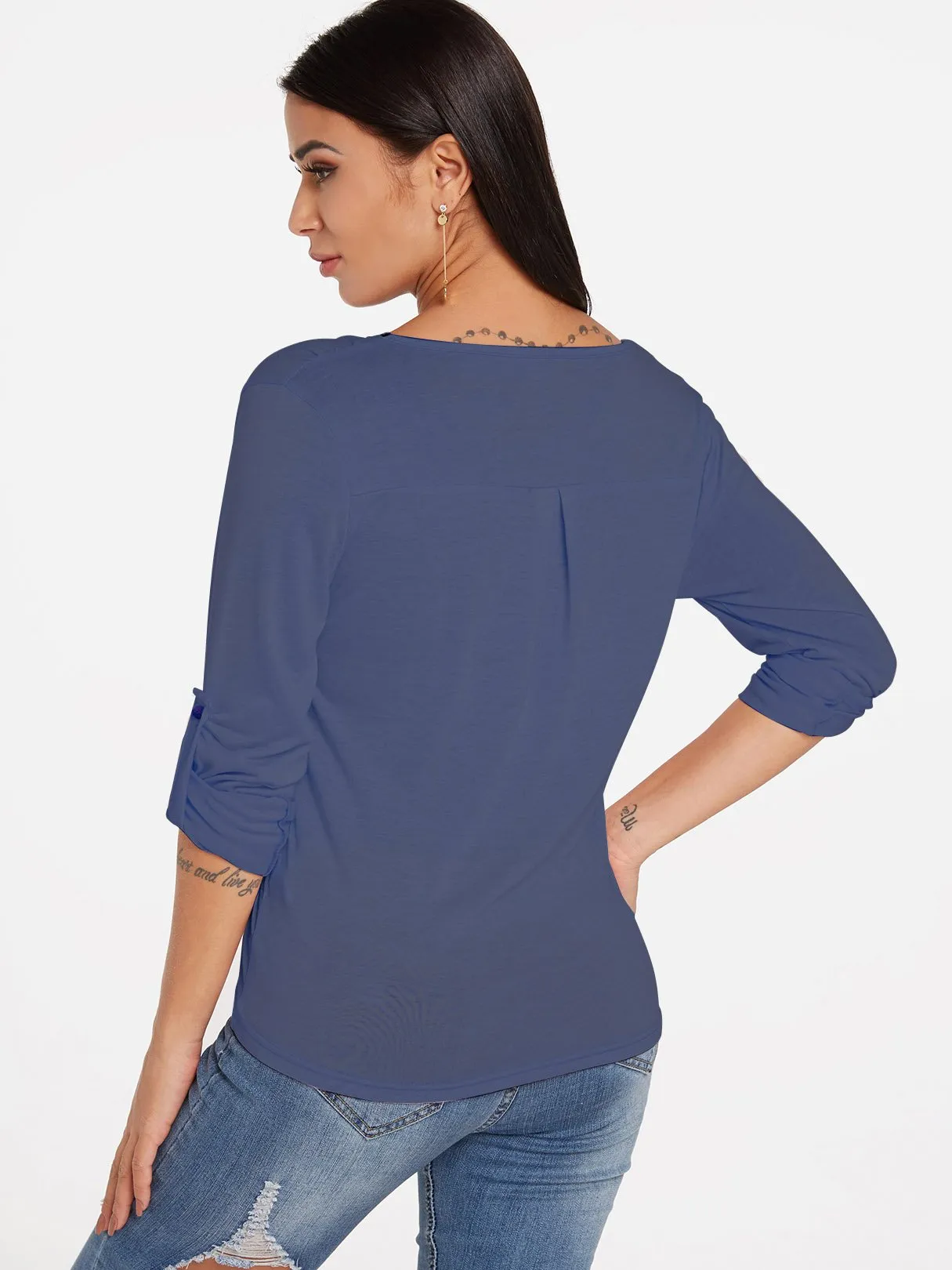 Custom V-Neck Plain Zip Back Long Sleeve T-Shirts