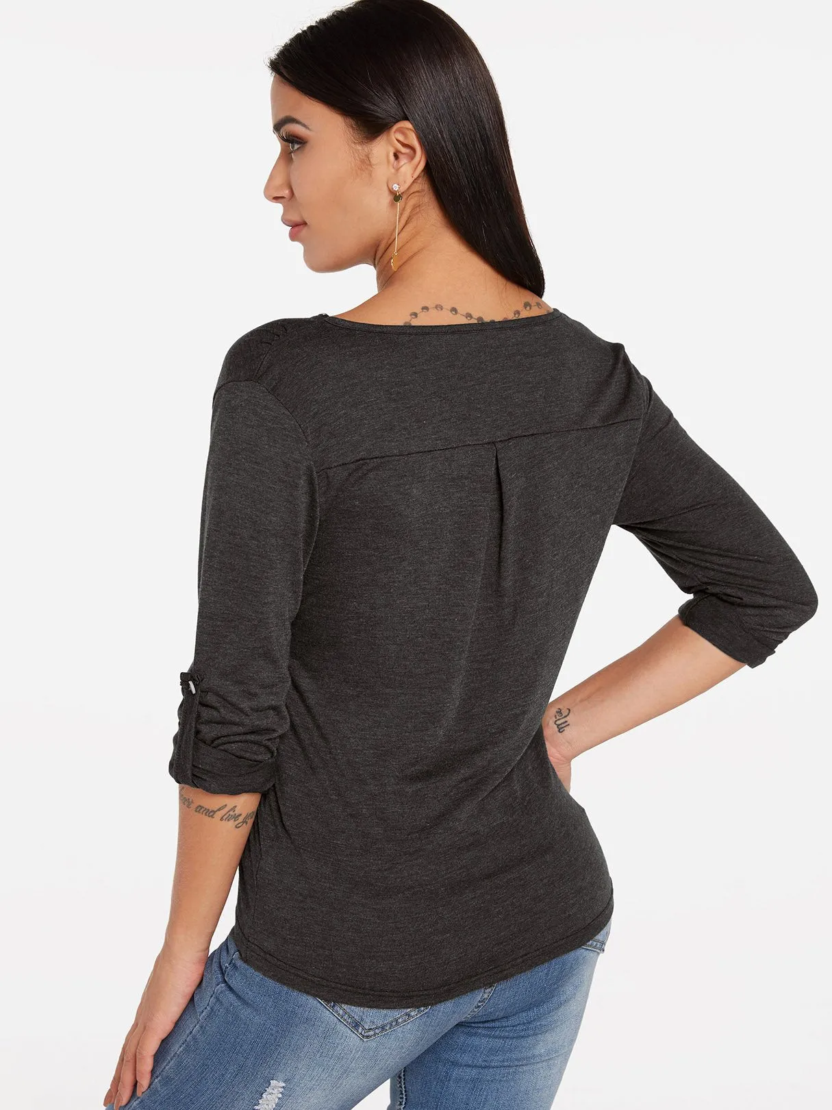 Custom V-Neck Plain Zip Back Long Sleeve T-Shirts