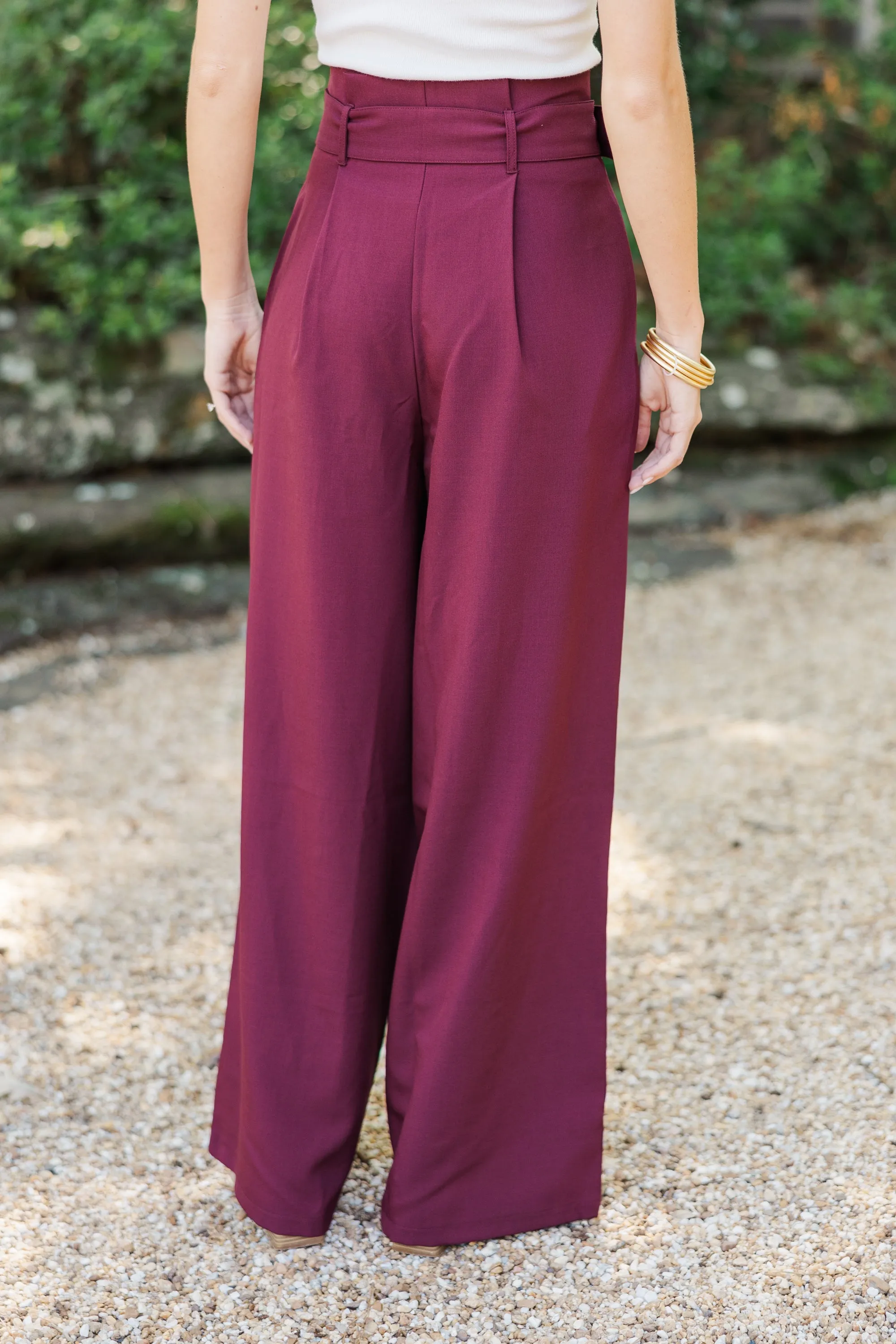 Day At The Office Burgundy Red Wide Leg Trousers