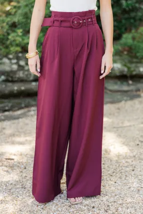 Day At The Office Burgundy Red Wide Leg Trousers