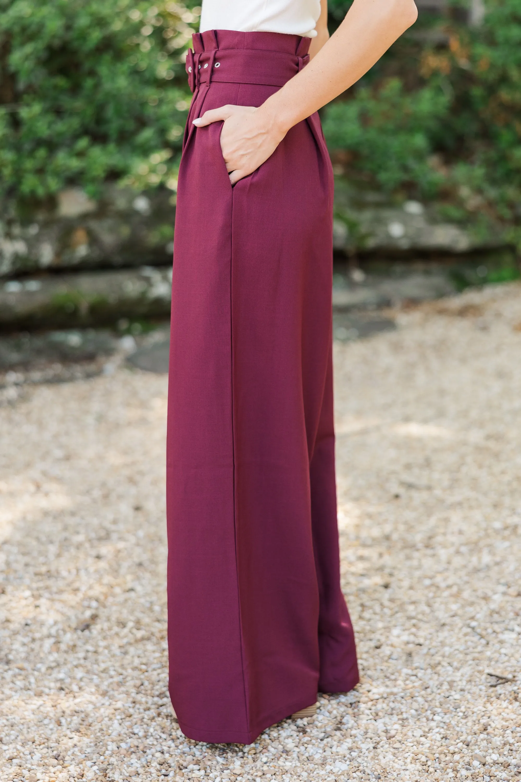 Day At The Office Burgundy Red Wide Leg Trousers