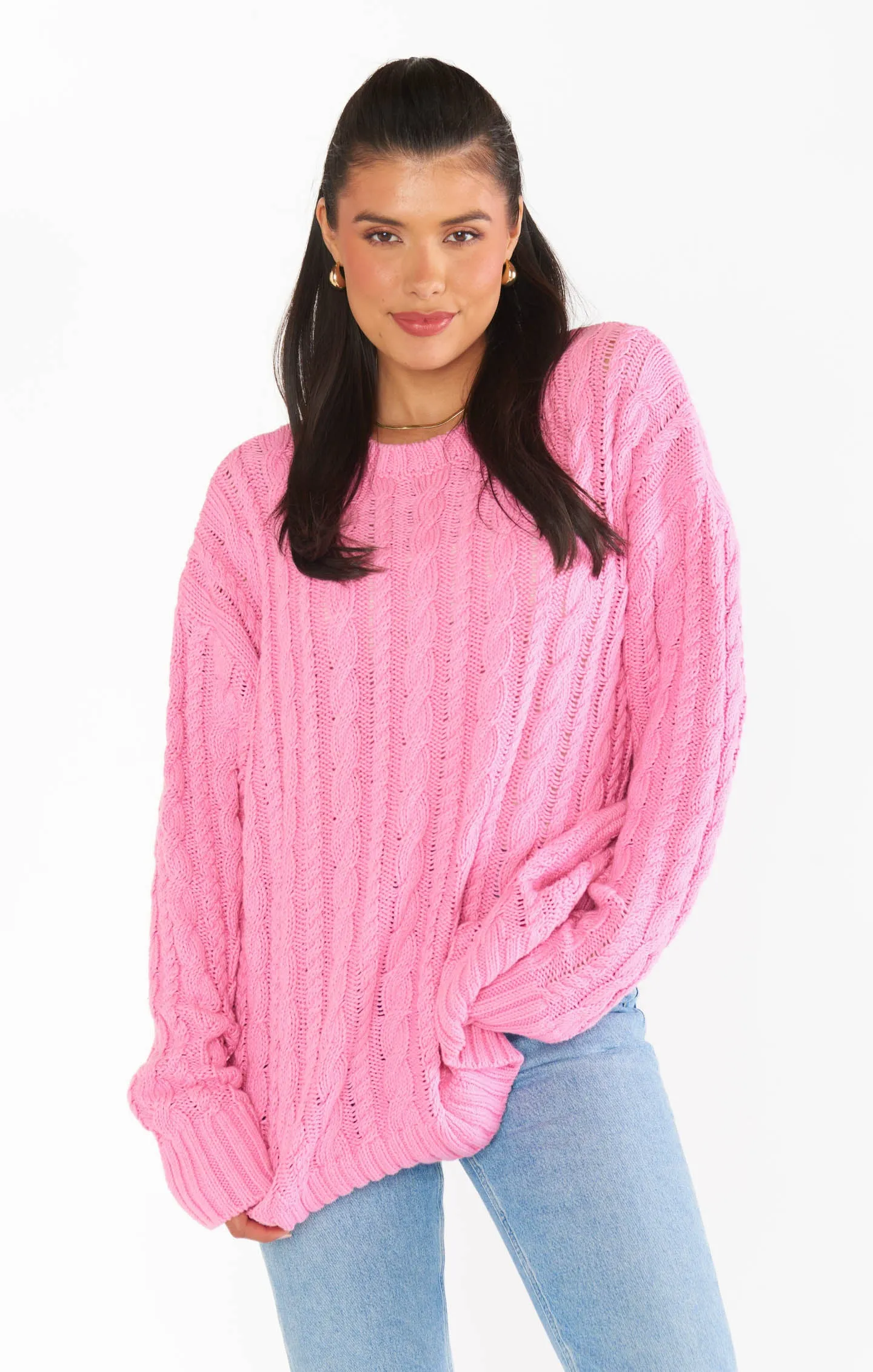 Day to Day Tunic Sweater ~ Pink Cable Knit