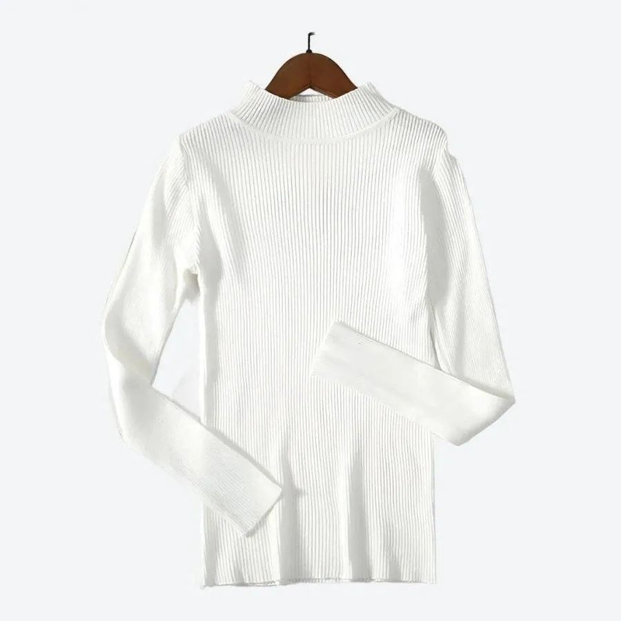 Elegant Ribbed Turtleneck Long-Sleeve Tops