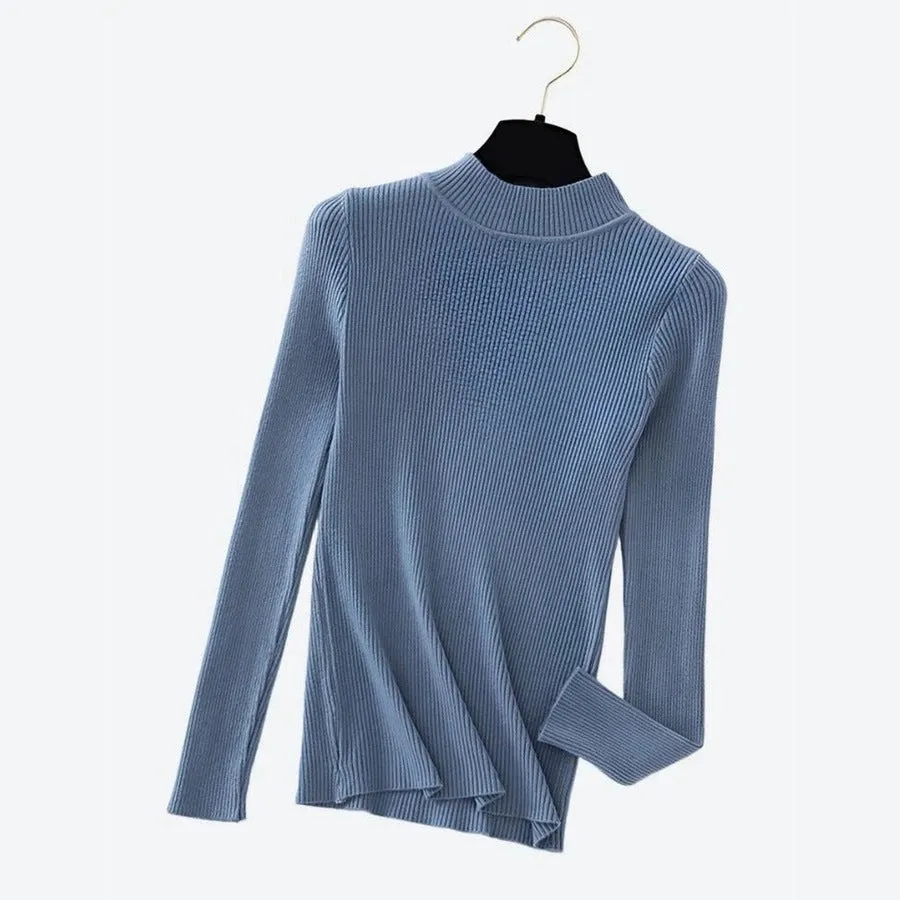 Elegant Ribbed Turtleneck Long-Sleeve Tops