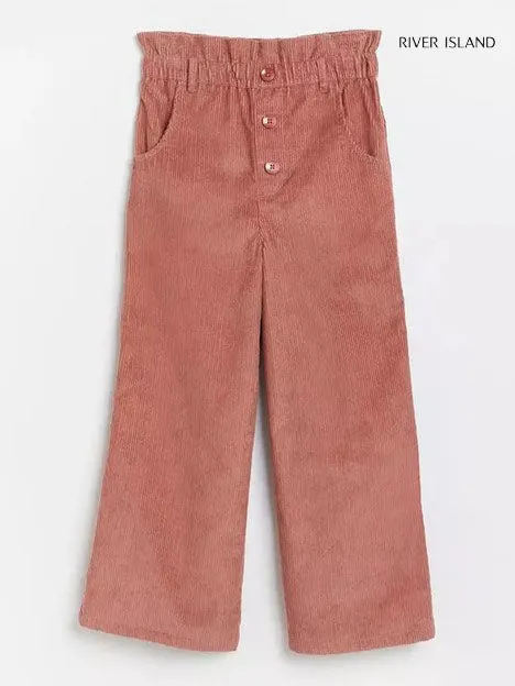 Girls Cord Paperbag Trousers-Pin PINK