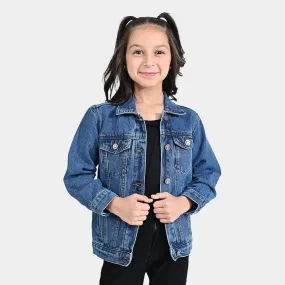 Girls Denim rigid Woven Jacket Basic-Mid Blue