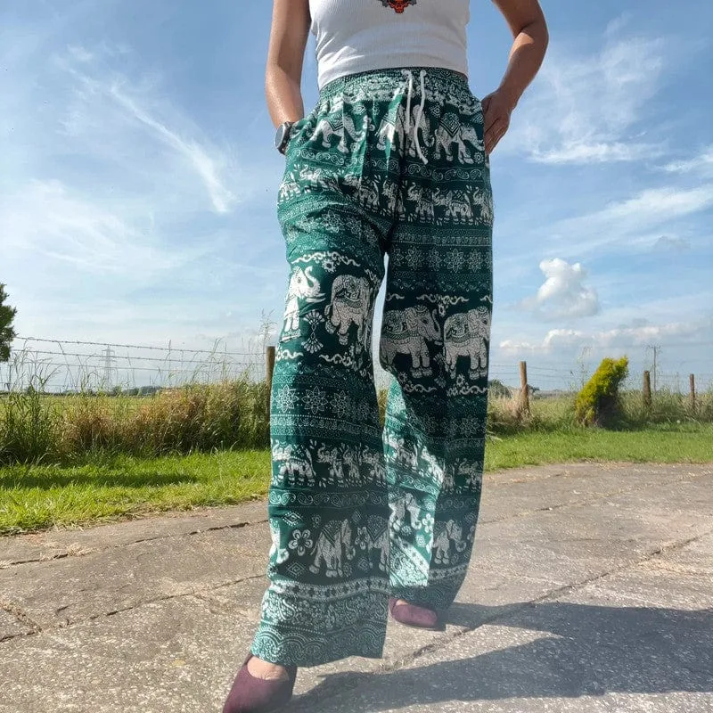 Green Thai Elephant Harem Pants Summer Holiday Beach Hippie Festival Trousers