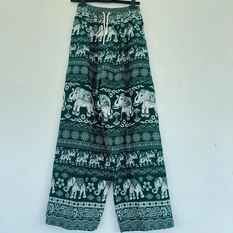 Green Thai Elephant Harem Pants Summer Holiday Beach Hippie Festival Trousers