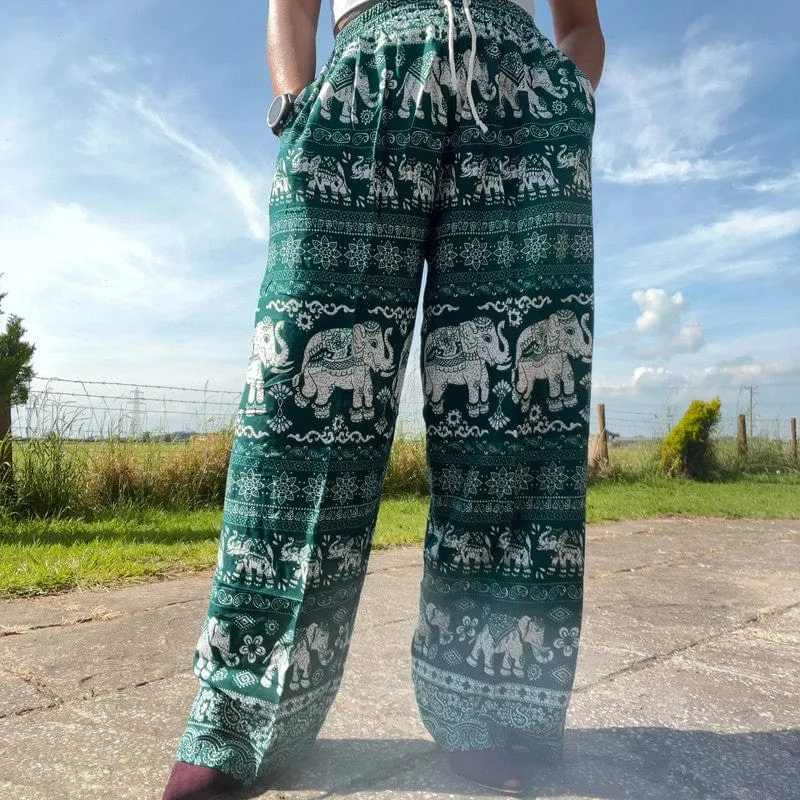 Green Thai Elephant Harem Pants Summer Holiday Beach Hippie Festival Trousers