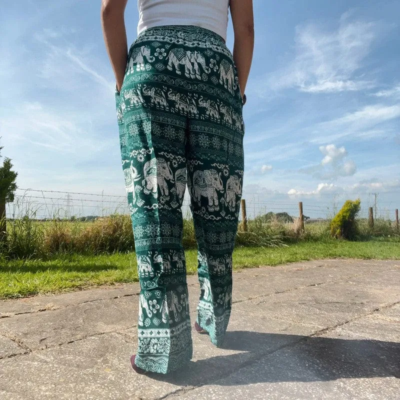 Green Thai Elephant Harem Pants Summer Holiday Beach Hippie Festival Trousers