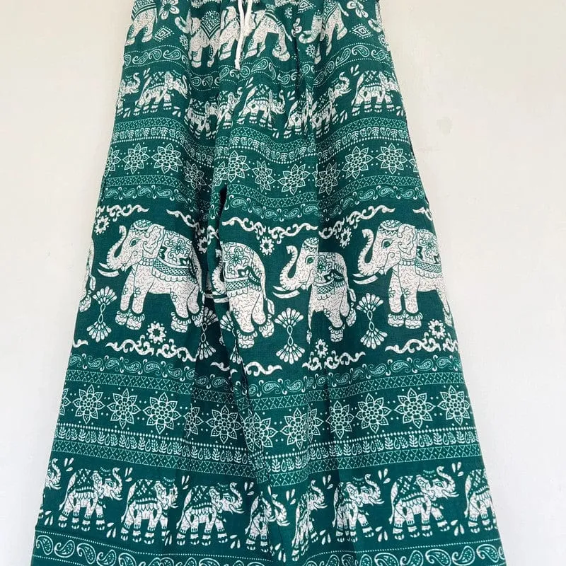 Green Thai Elephant Harem Pants Summer Holiday Beach Hippie Festival Trousers