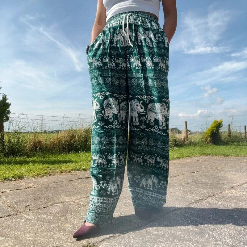 Green Thai Elephant Harem Pants Summer Holiday Beach Hippie Festival Trousers