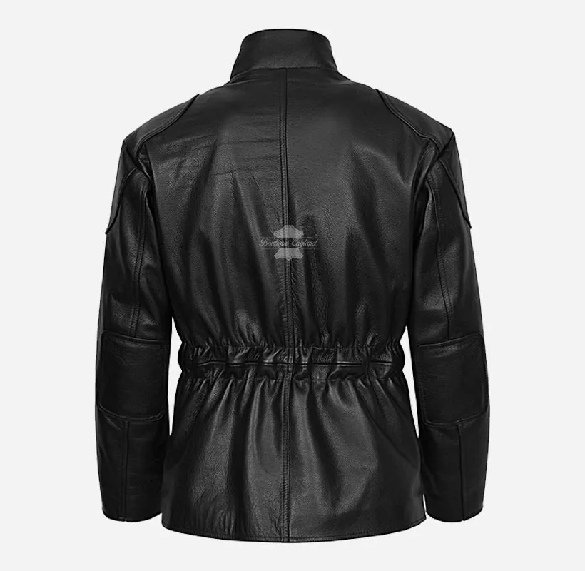 HUNTER Black Leather Coat Safari Biker Motorbike Jacket