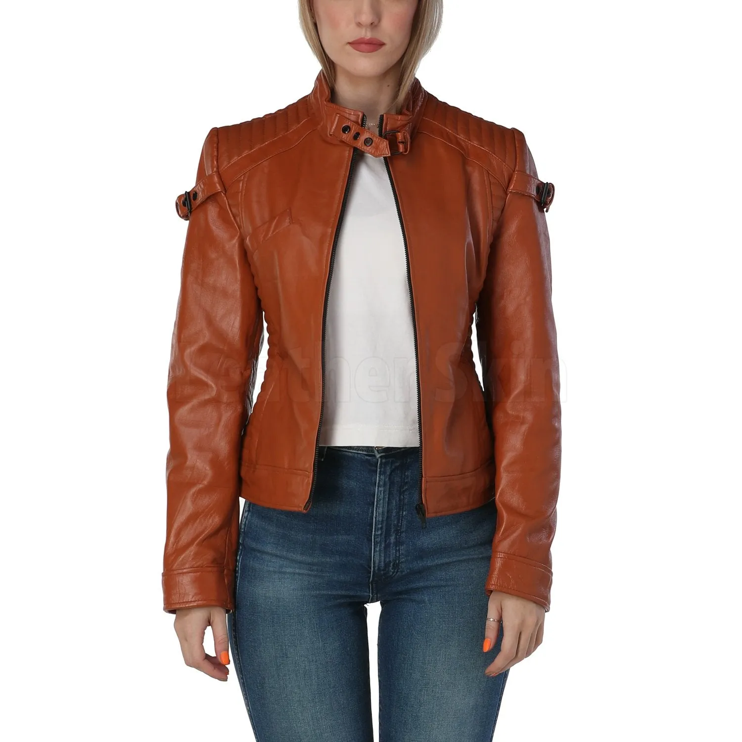 Katniss Cognac Brown Leather Jacket