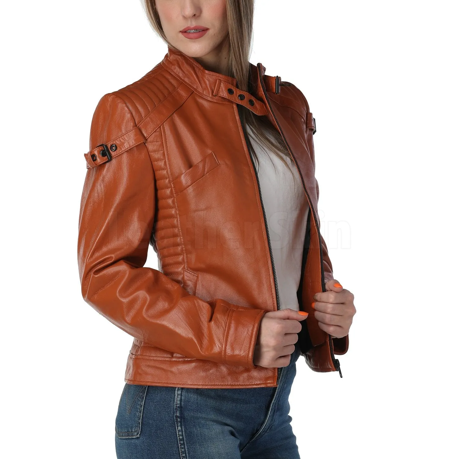 Katniss Cognac Brown Leather Jacket