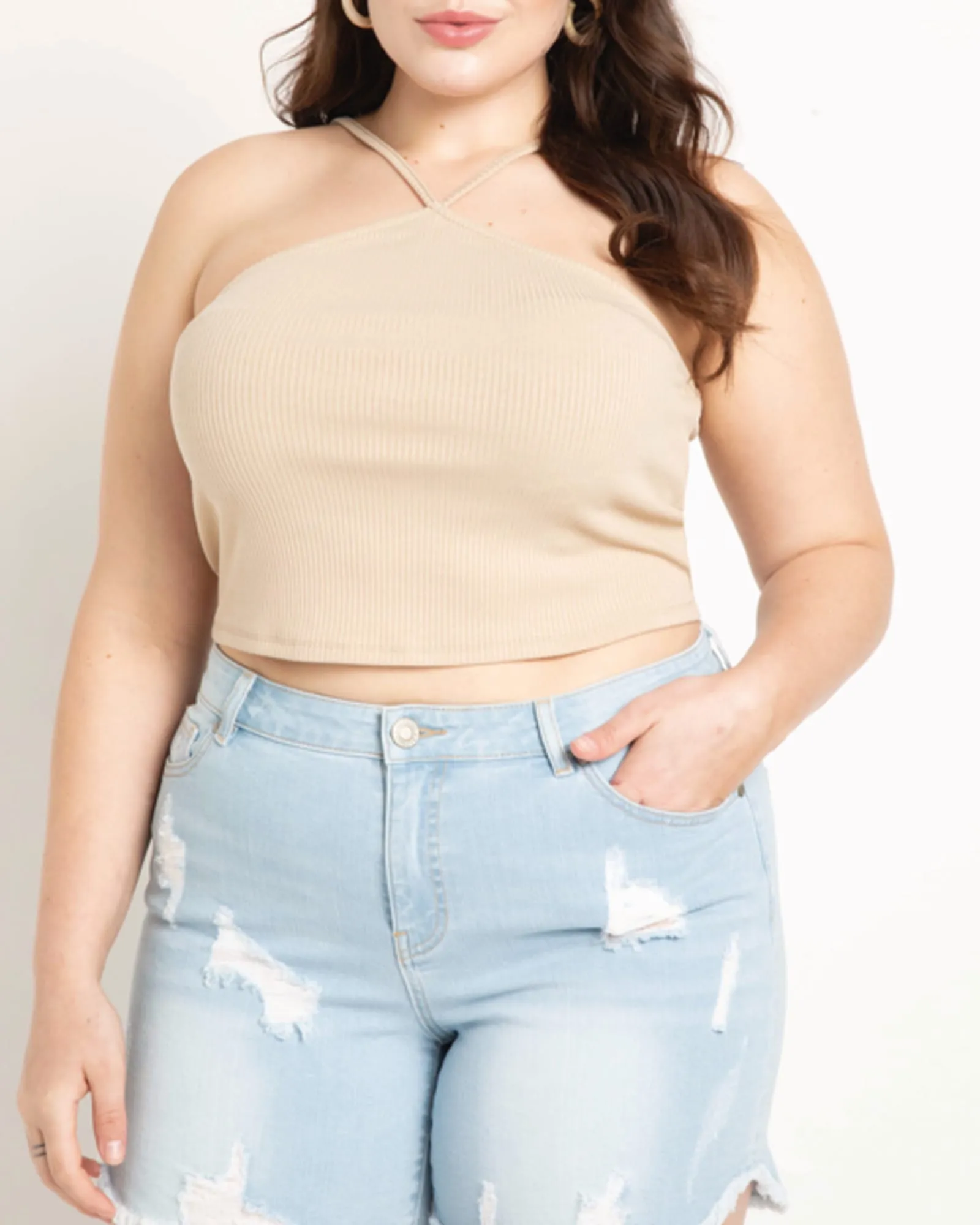 Kennedi Halter Neckline Top | Irish Cream