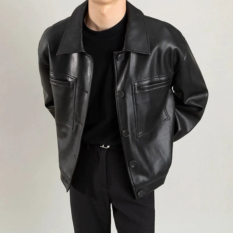 Leather Coat Men's Autumn K-style Casual PU Leather Coat Jacket New Spring & Fall New Arrival Men Short Motorcycle Tops