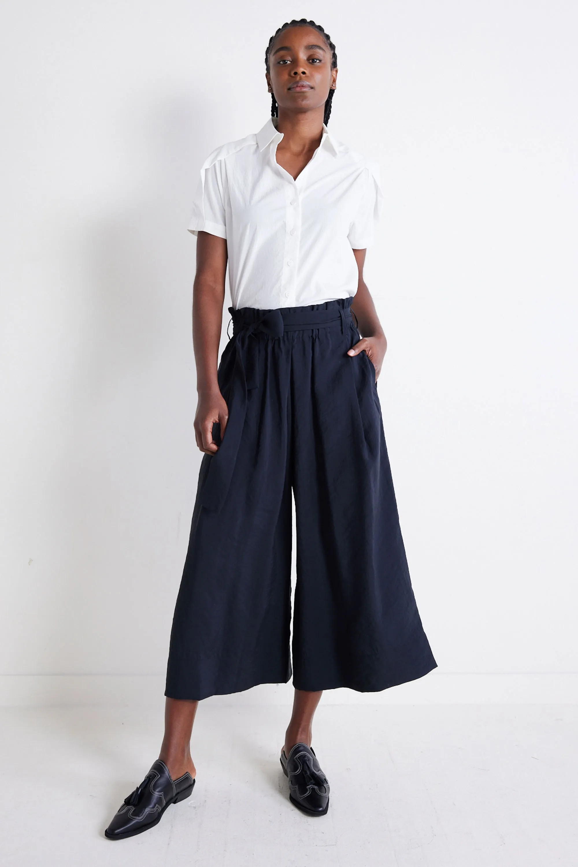 Light Poplin Paperbag Wide Leg Pants