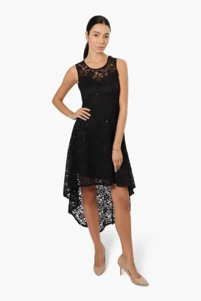 Limite High Low Lace Sequin Cocktail Dress - Black