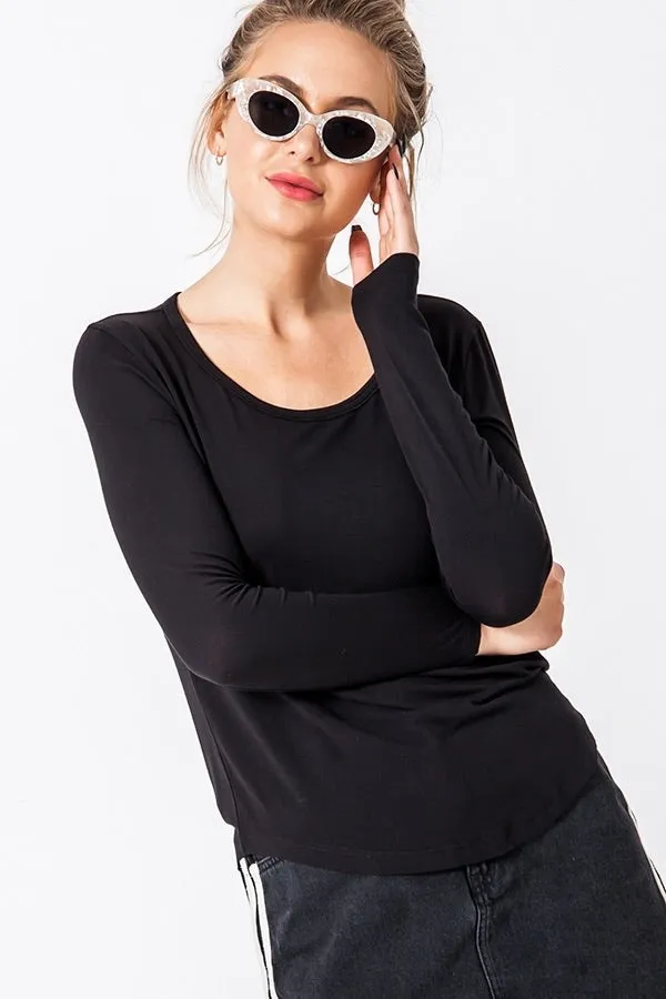 Long Sleeve Curve Hem T-shirt