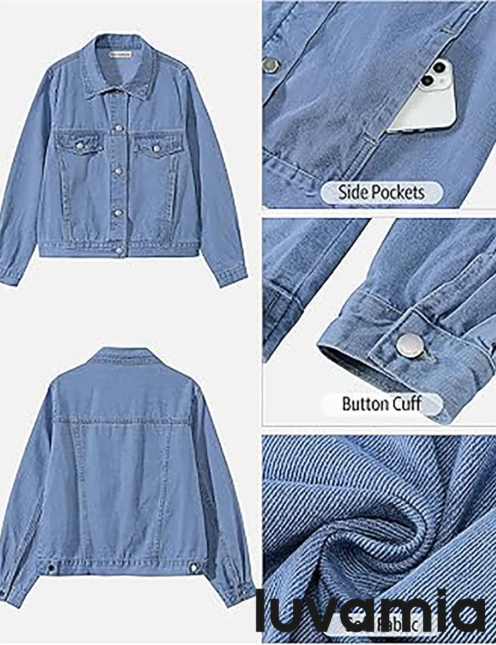 LUVAMIA Women Lapel Blazer Denim Vintage Retro Jean Coats Jackets