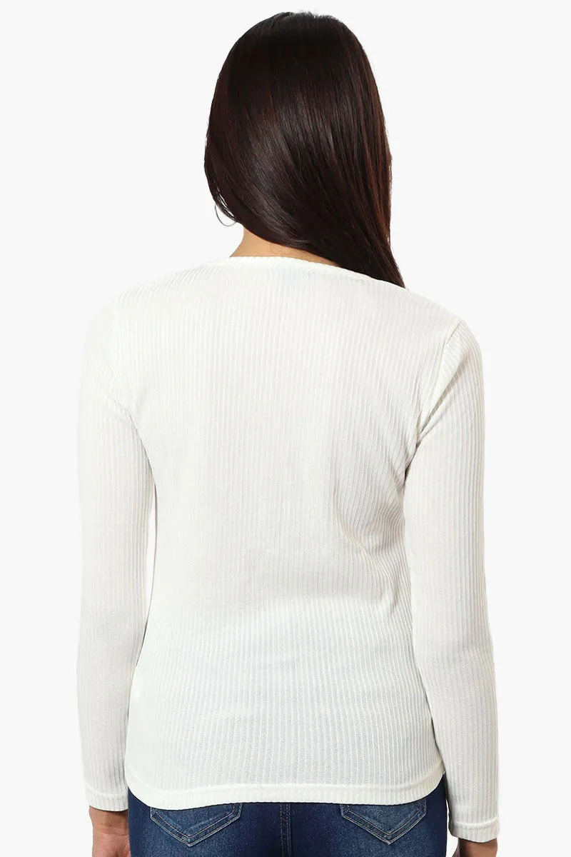 Magazine Ribbed Front Twist Long Sleeve Top - White