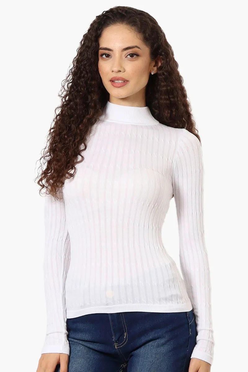 Magazine Ribbed Mock Neck Long Sleeve Top - White