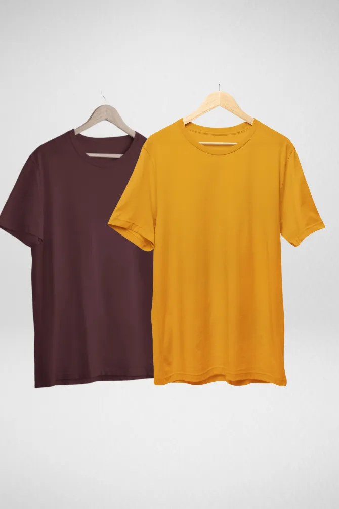 Maroon and Mustard Yellow Oversized T-Shirts Combo for Women