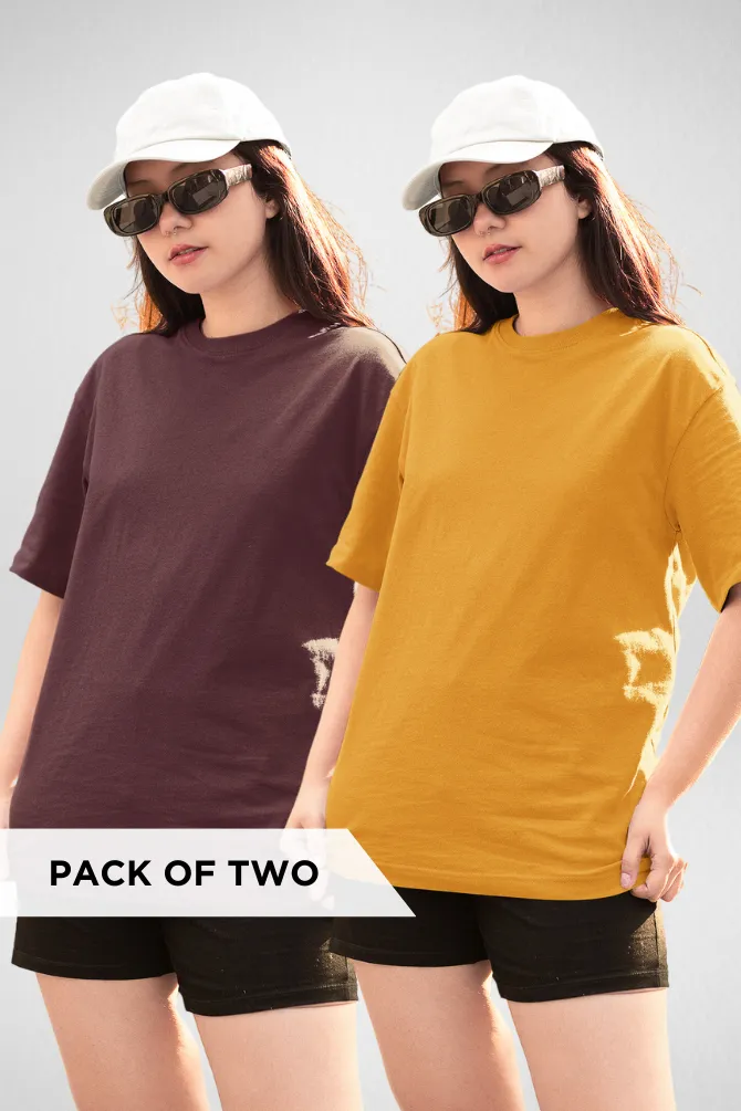 Maroon and Mustard Yellow Oversized T-Shirts Combo for Women