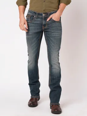 Med Blue 5 Pocket Slim Fit Low Rise Boot Leg Jeans