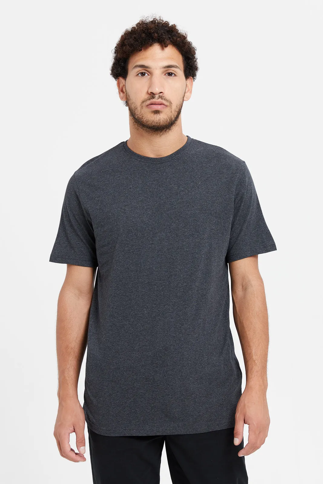 Men Charcoal Plain Short Sleeve T-Shirt