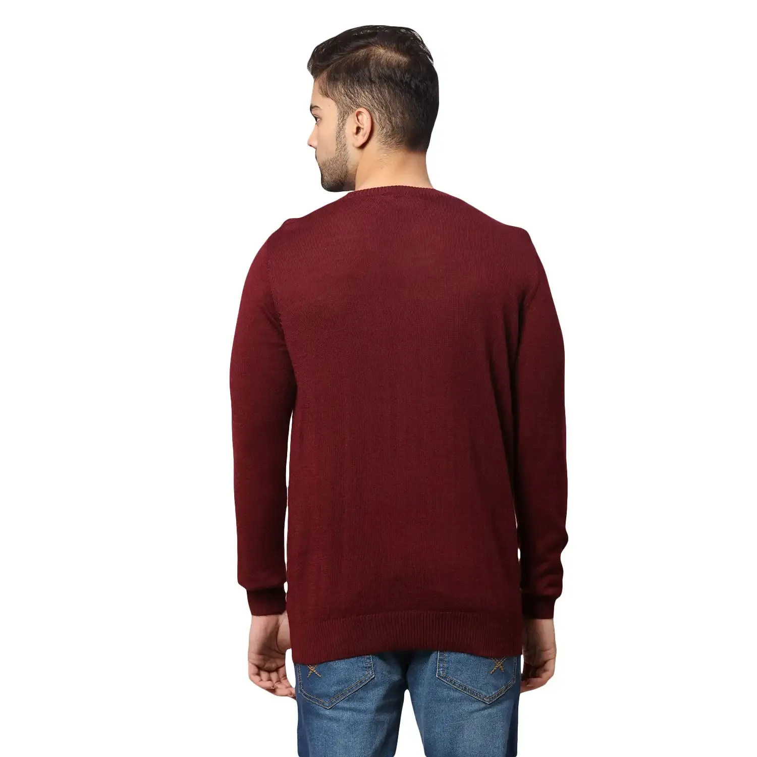 Men Maroon Acrylic Wool Blend Full Sleeve V Neck Collar Sweaters