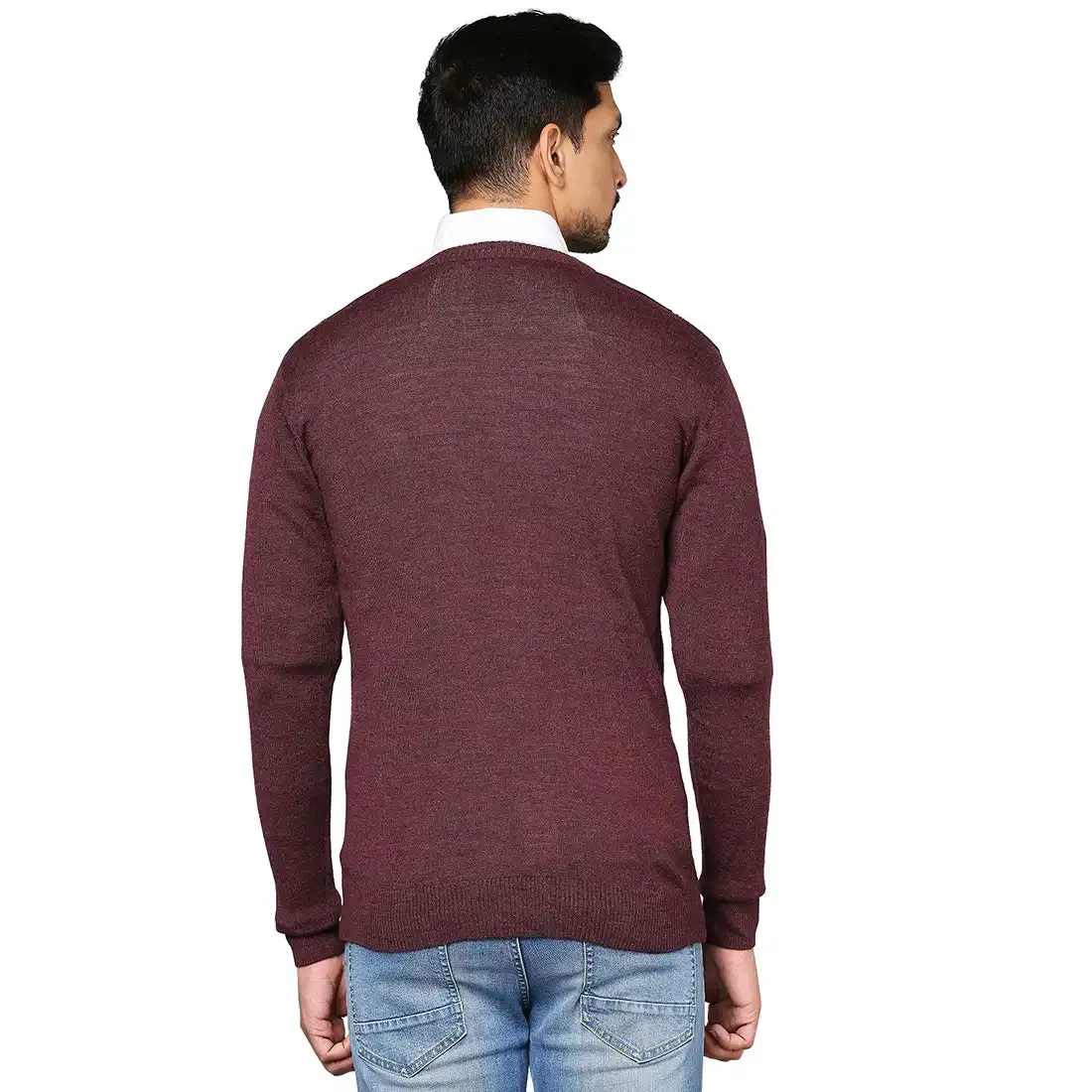 Men Maroon Wrapper Wool Blend Full Sleeve V Neck Collar Sweaters