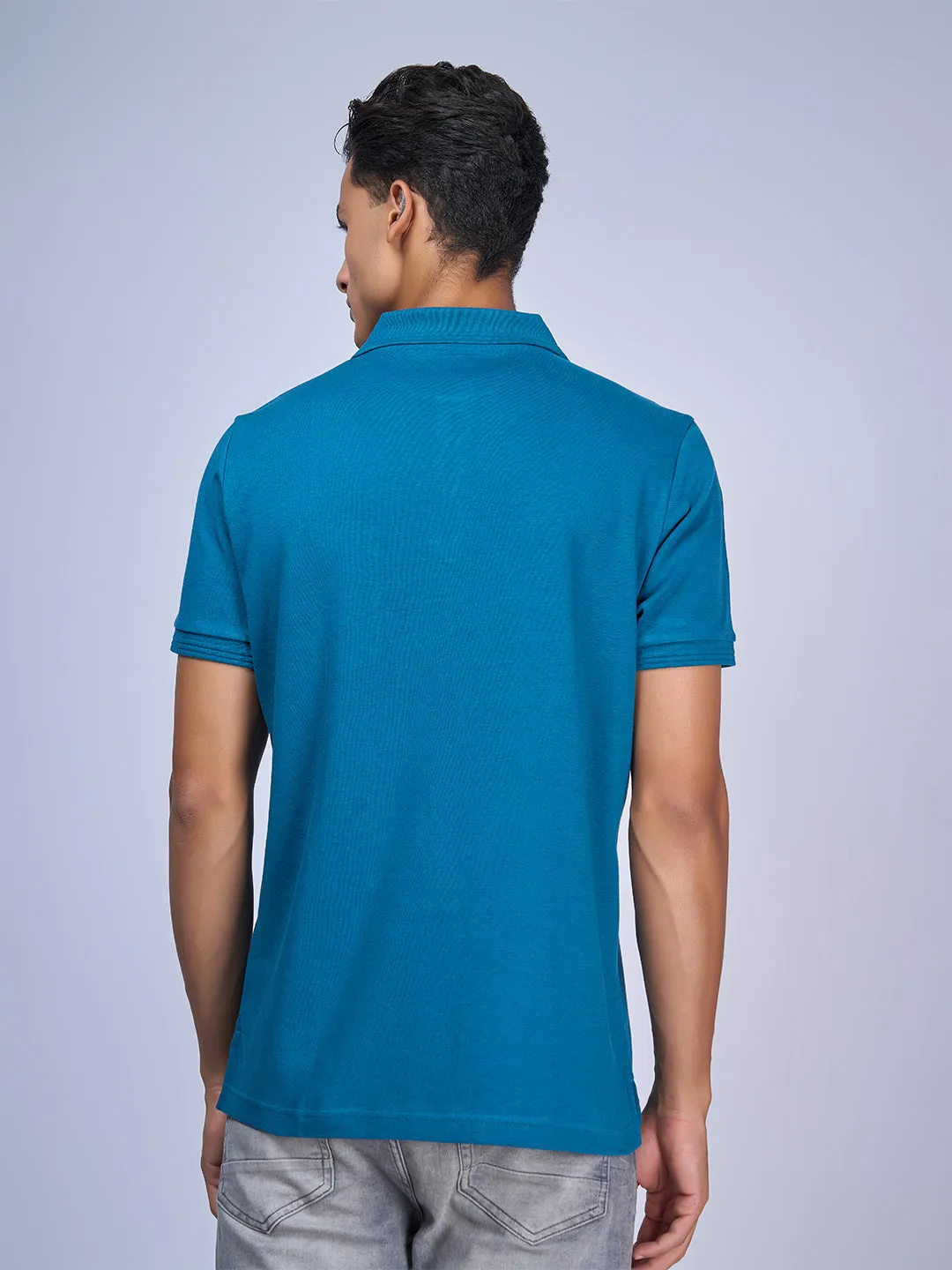 Mens Liquid Polo T-Shirt with Pocket Blue Metalic